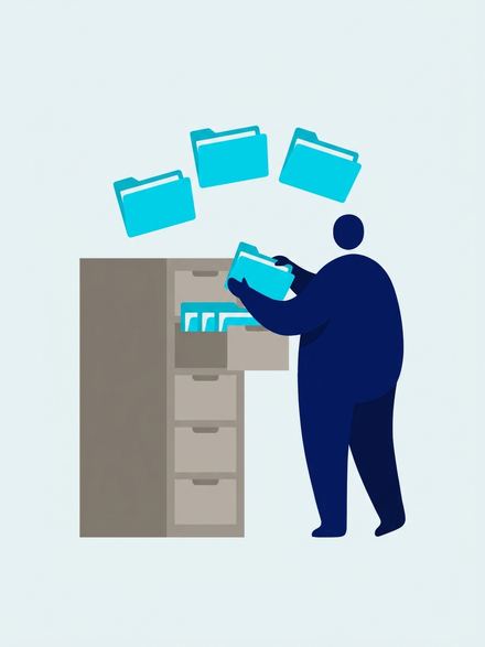 An office worker files the job documents away