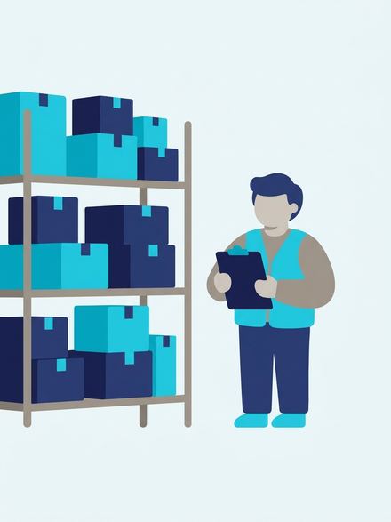A storekeeper checks stock on the warehouse shelves