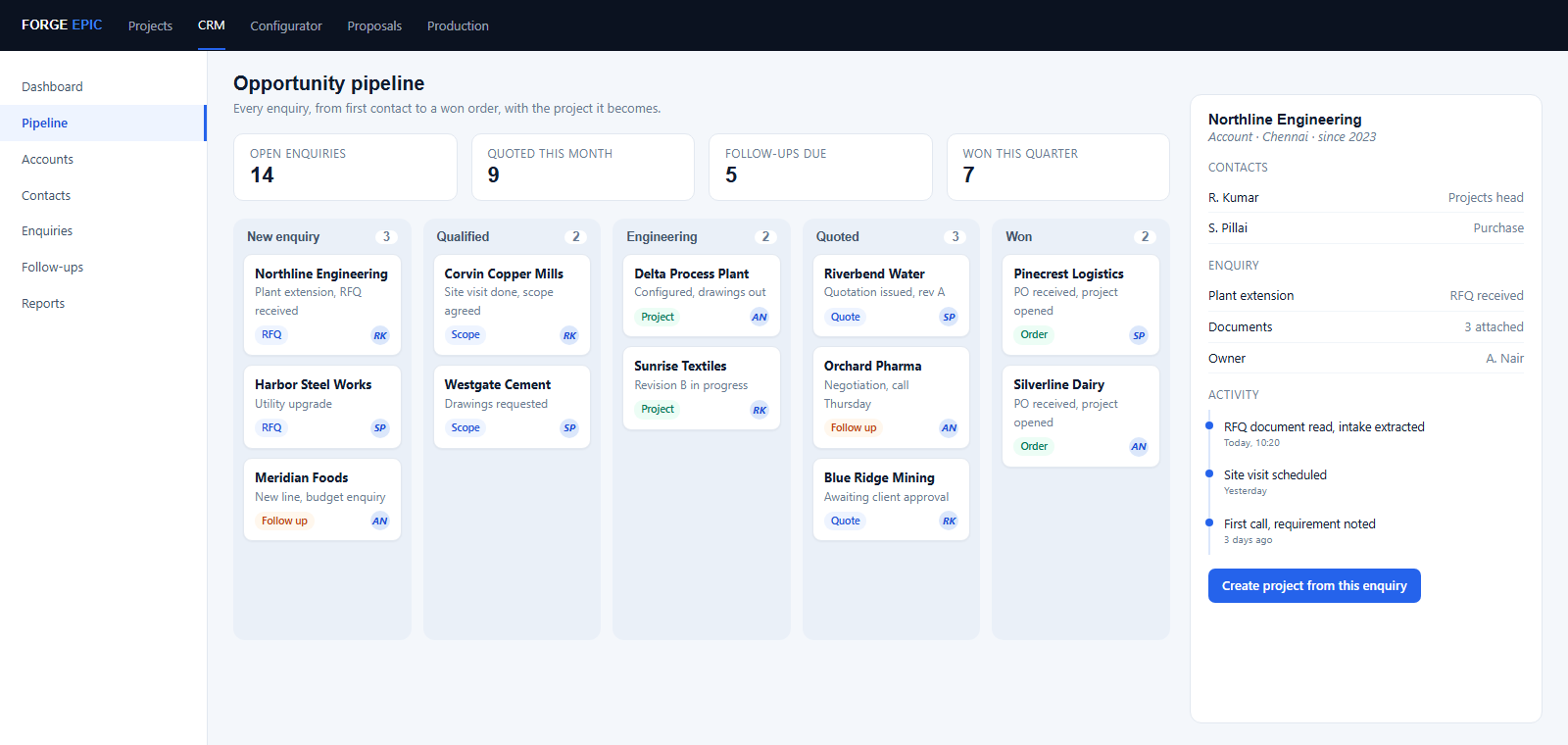 Forge Epic, Enquiry & RFQ (CRM)