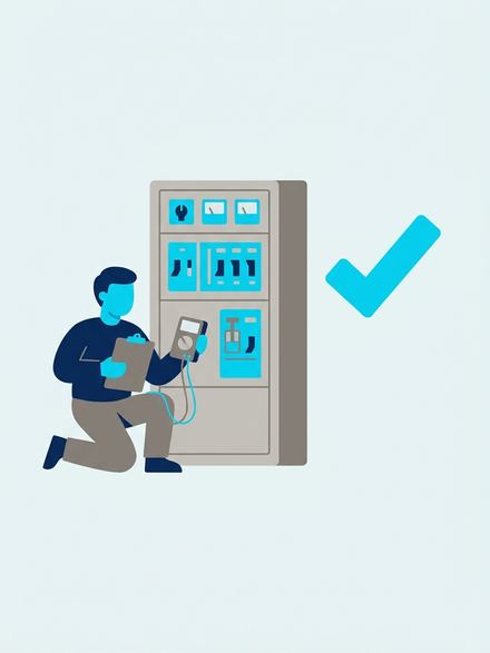 An inspector tests the finished panel against a checklist
