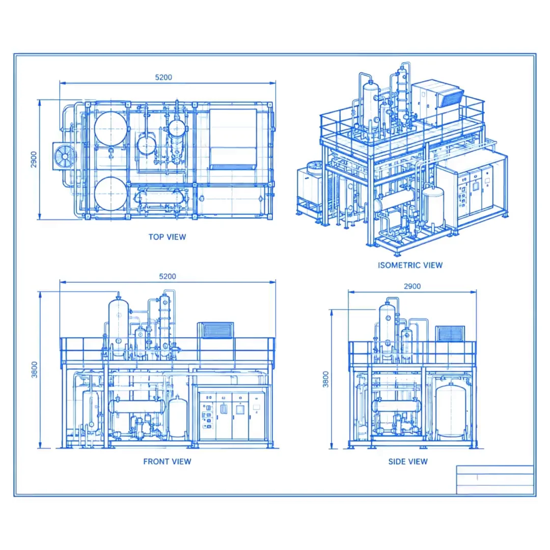 A Forge Epic process plant rising out of its engineering drawing